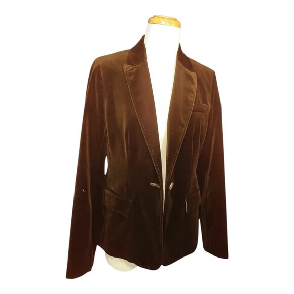 Vintage J.Crew Womens Brown Velvet Blazer Jacket Size 10 Green Label - Picture 10 of 12